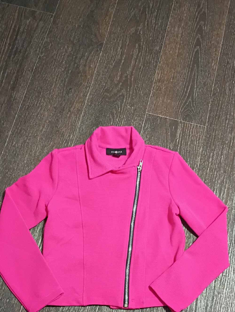 Amy Byer Hot Pink Asymmetrical Zip Bomber Jacket